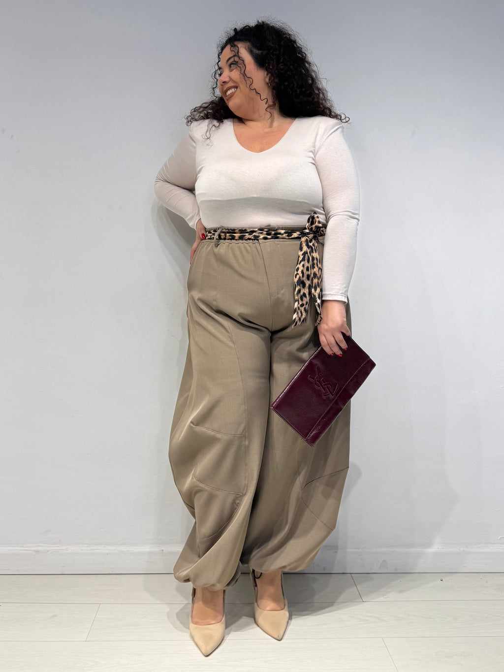 Pantaloni Balloon Animalier Tortora