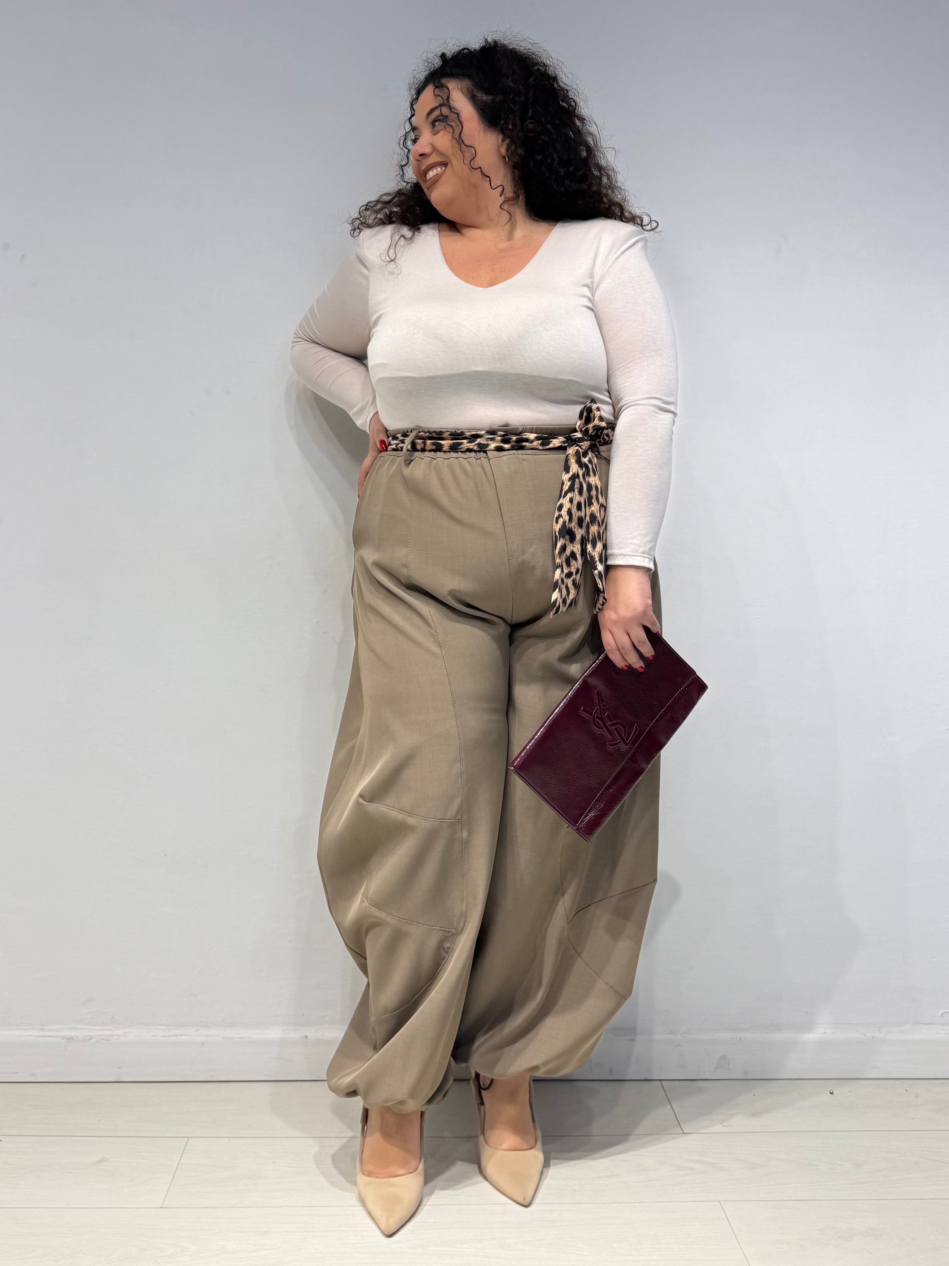 Pantaloni Balloon Animalier Tortora