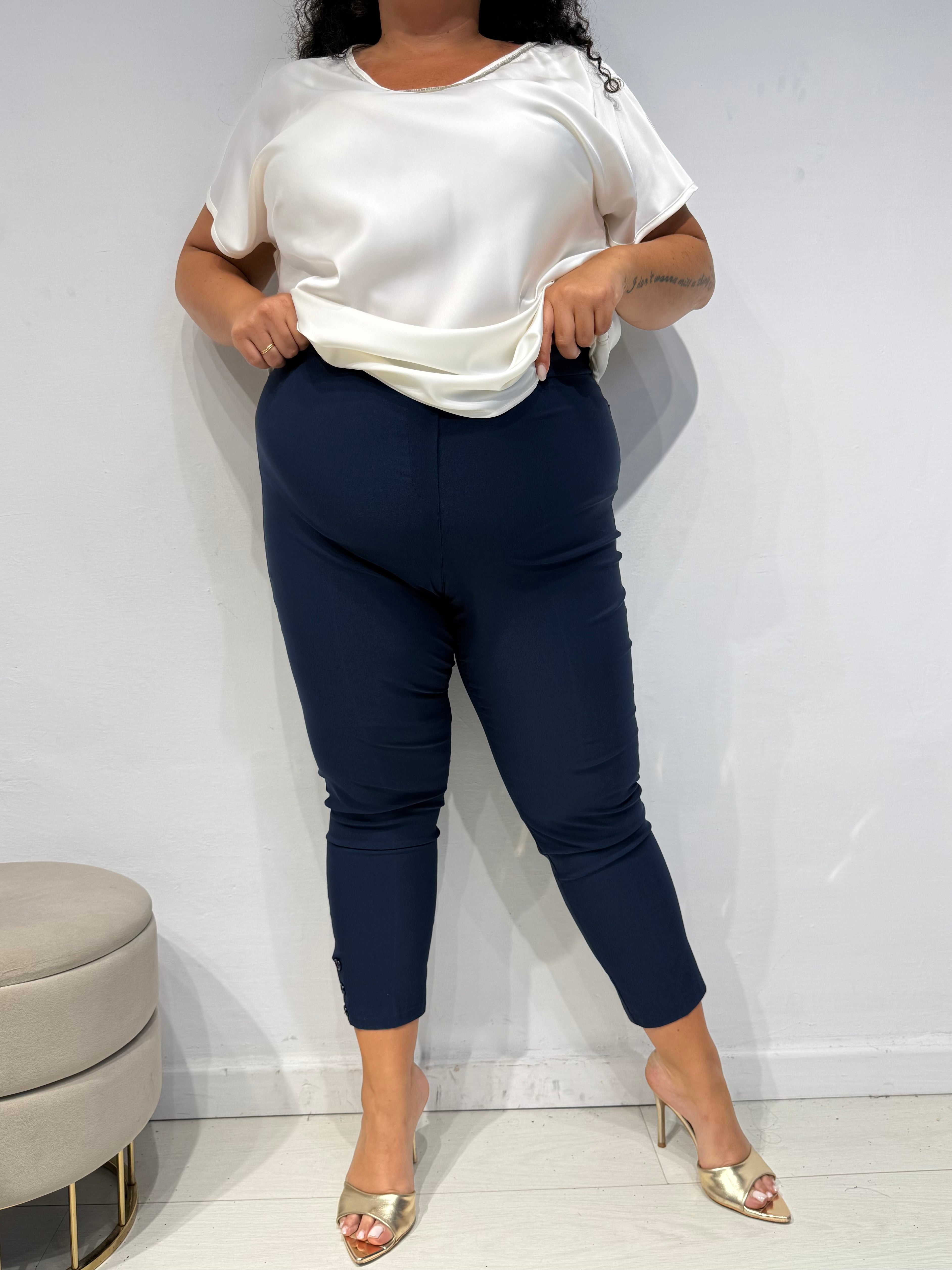 Pantaloni Cotone Bottoni Blu