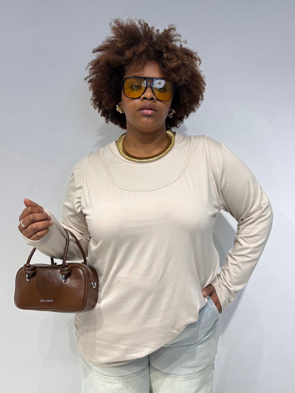 Maglia Due in Uno Beige