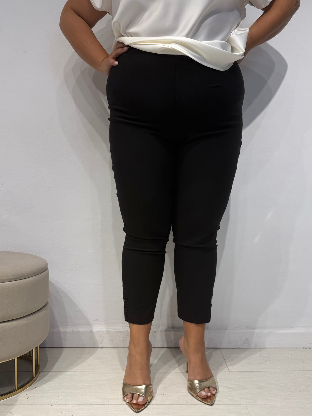 Pantaloni Cotone Bottoni Nero