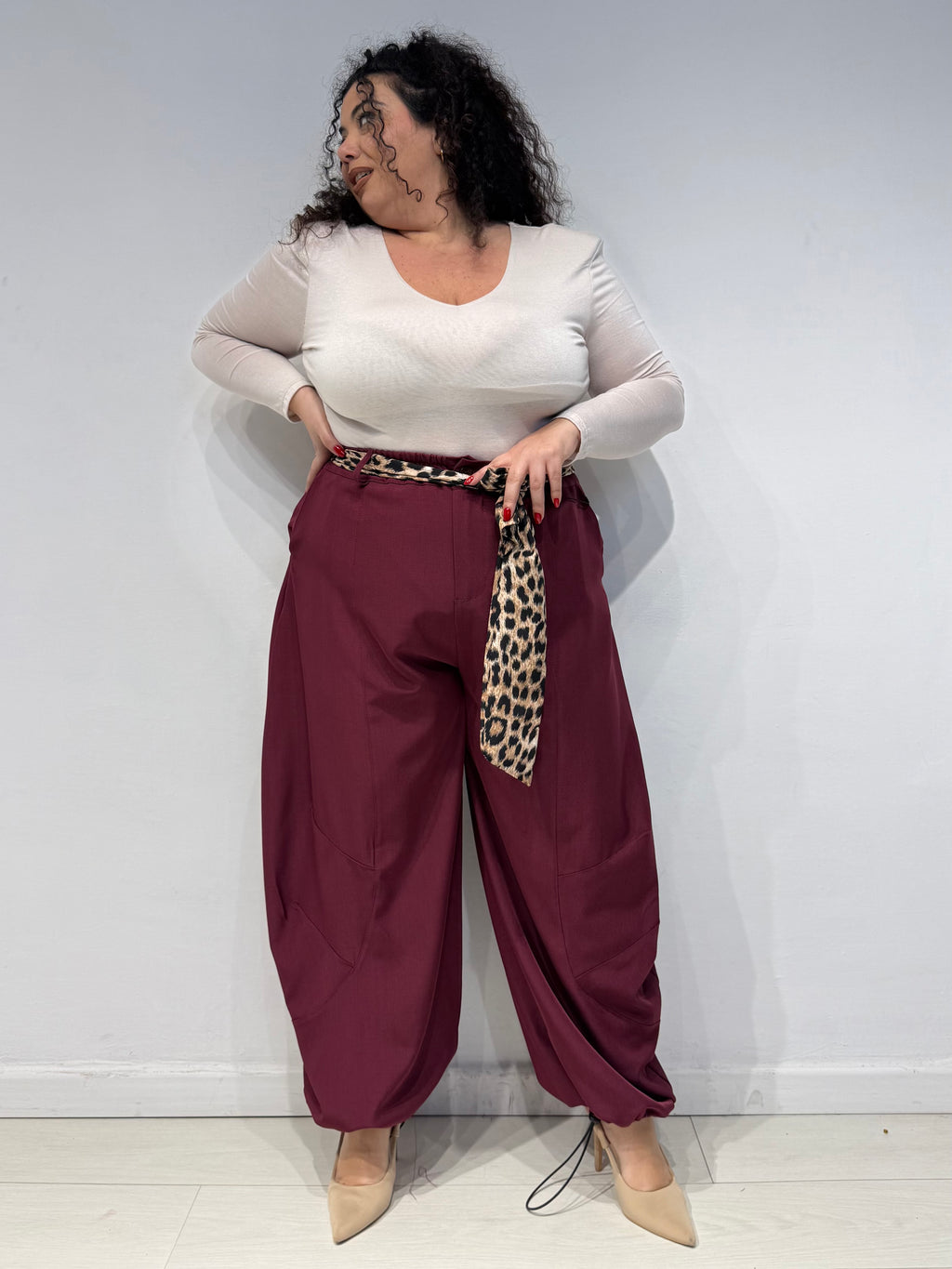 Pantaloni Balloon Animalier Bordeaux