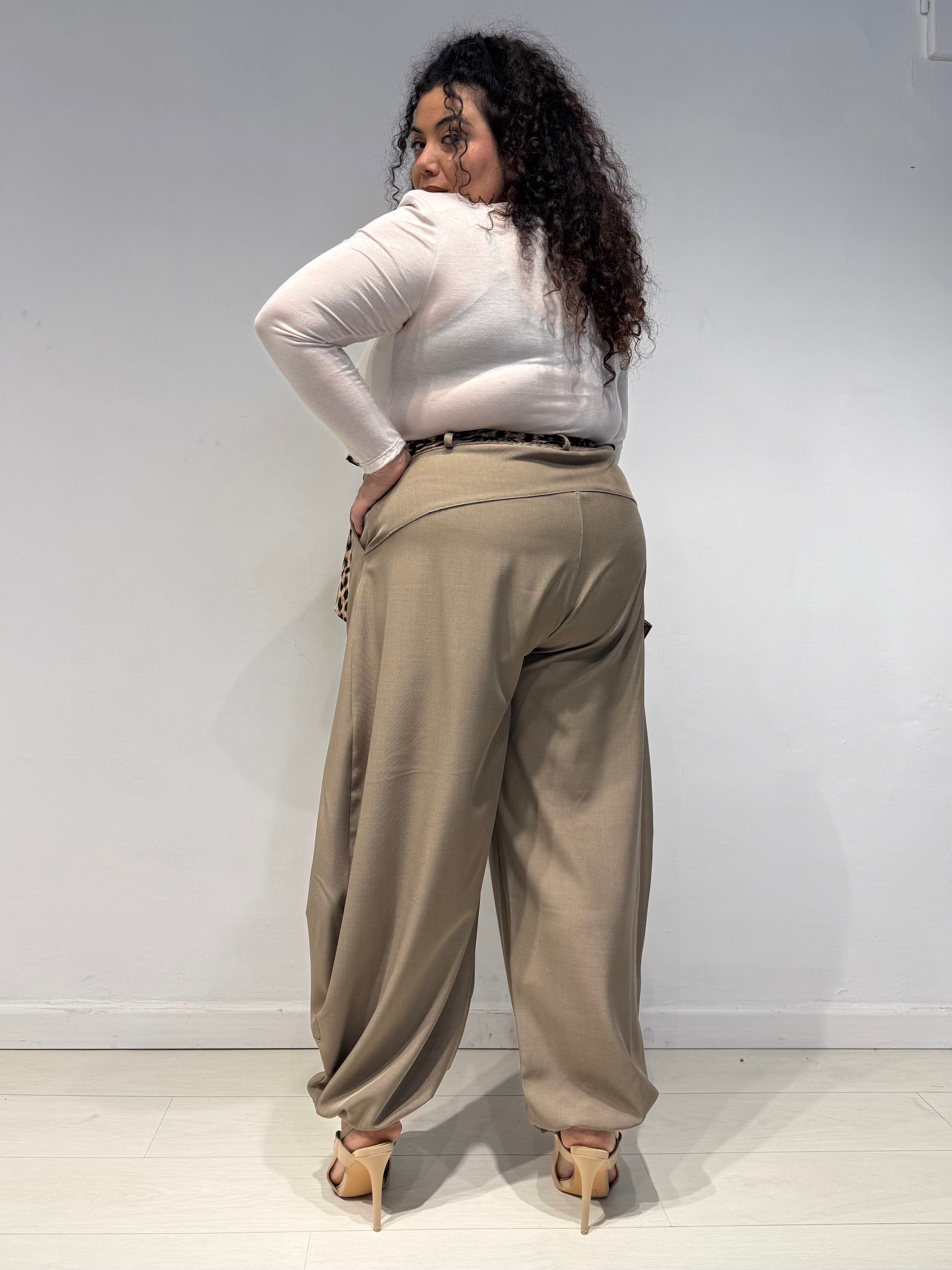 Pantaloni Balloon Animalier Tortora