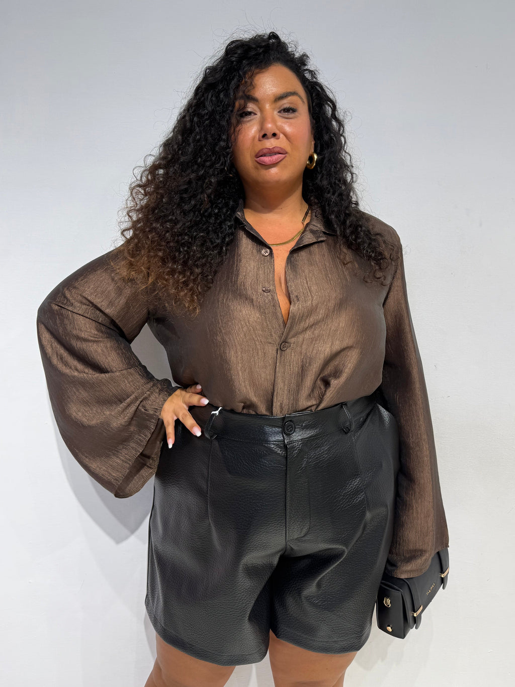 Shorts Ecopelle Martellato Nero