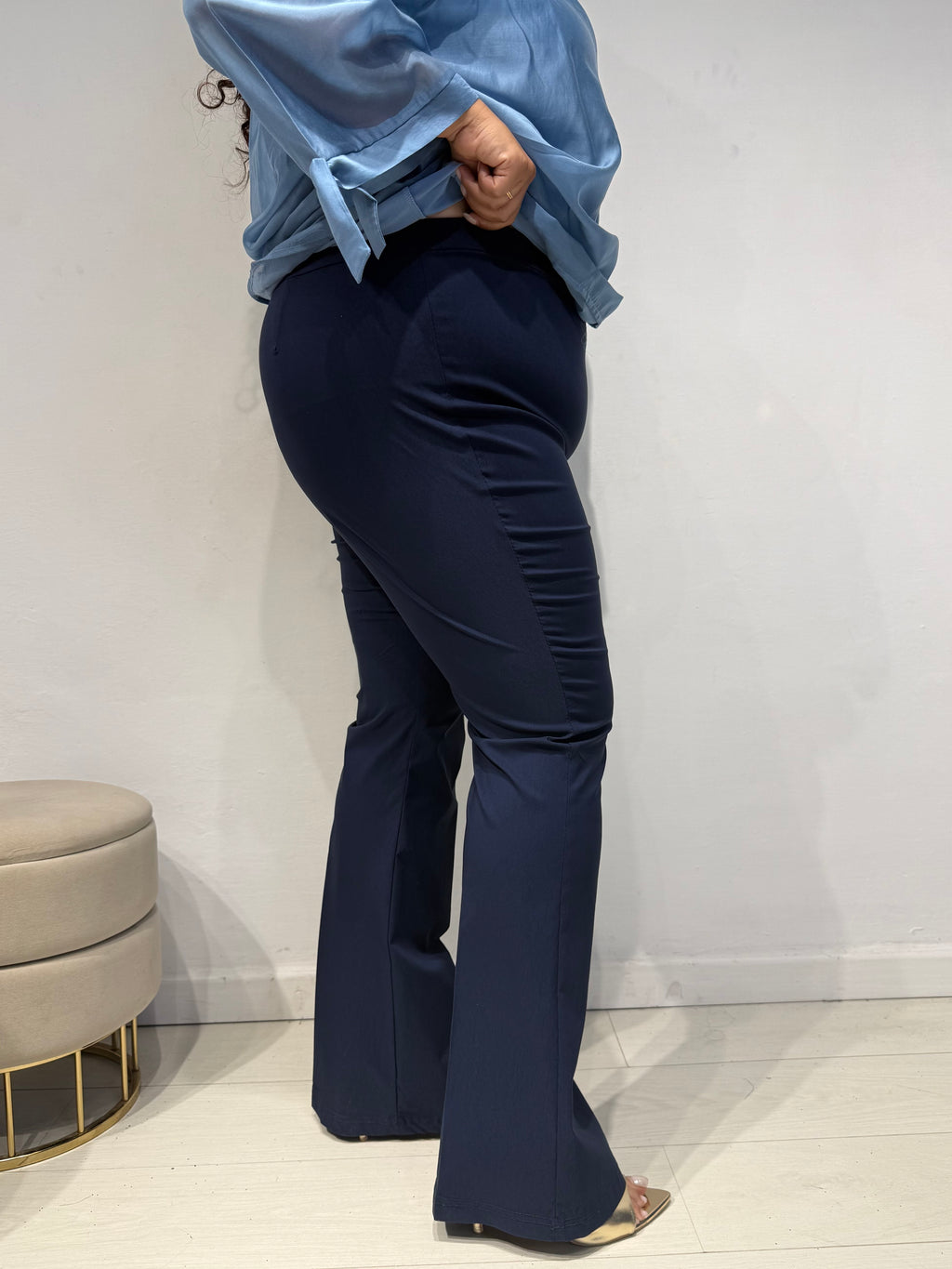 Pantaloni Zampa Cotone Blu