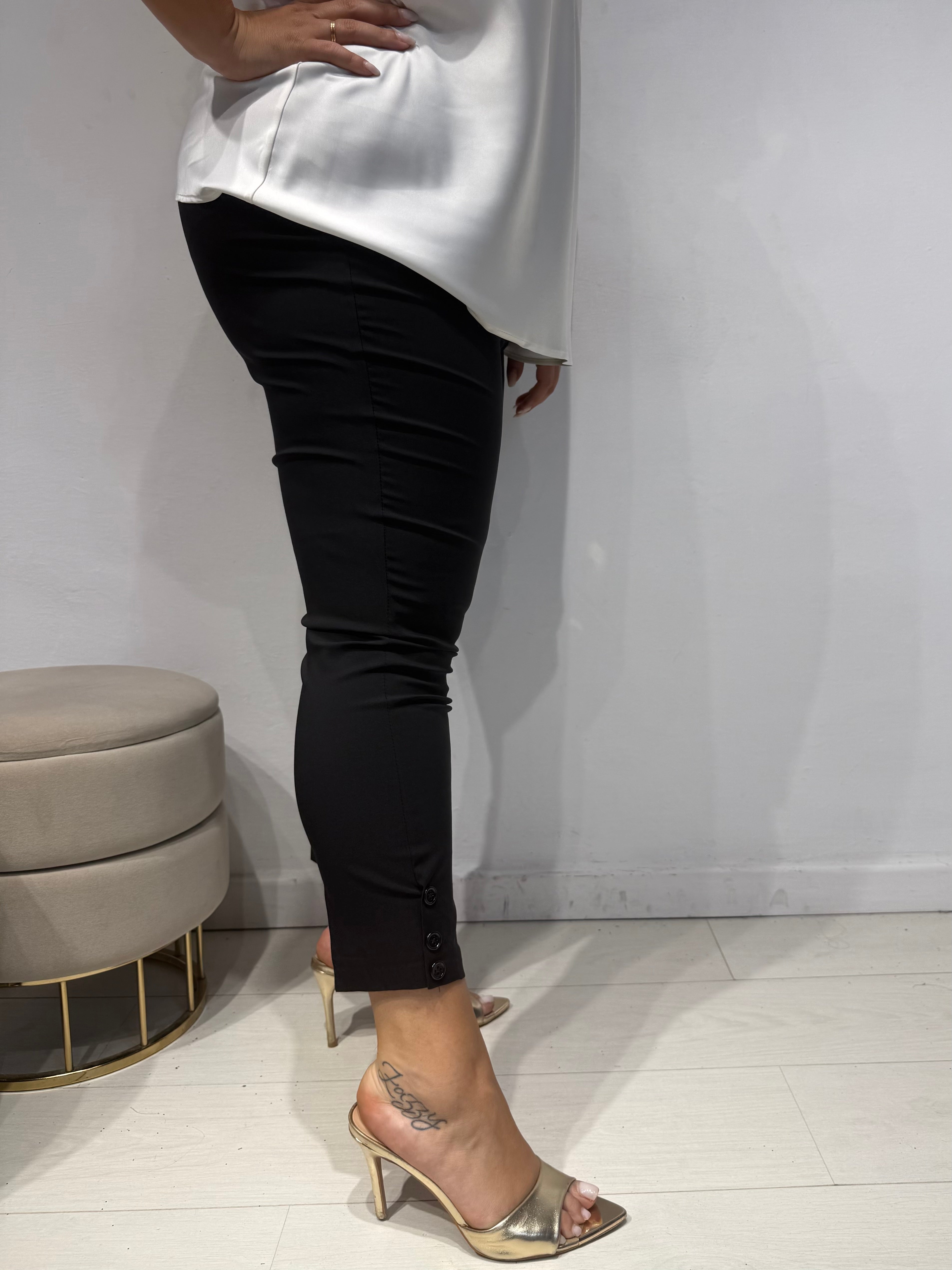 Pantaloni Cotone Bottoni Nero