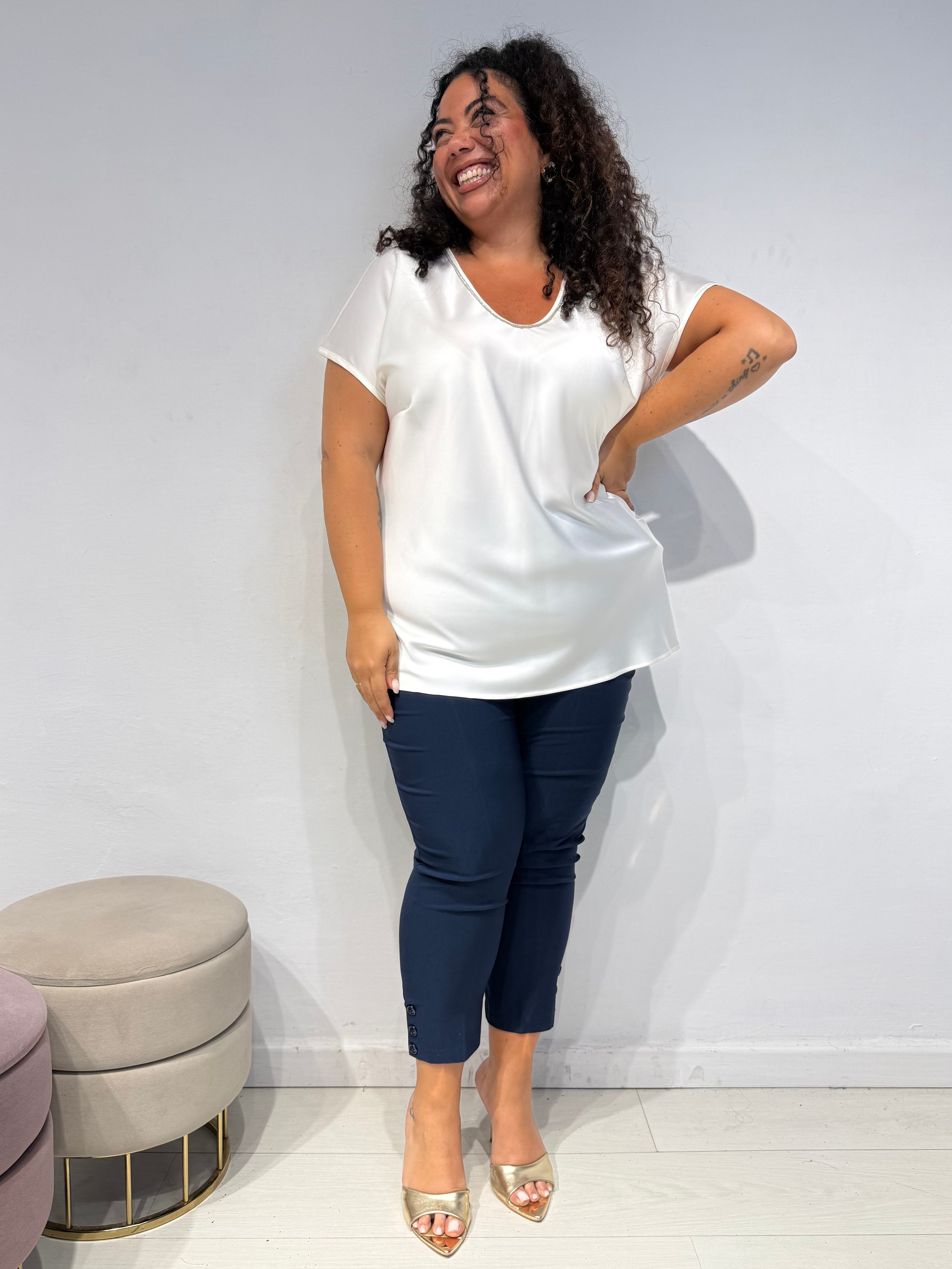 Pantaloni Cotone Bottoni Blu