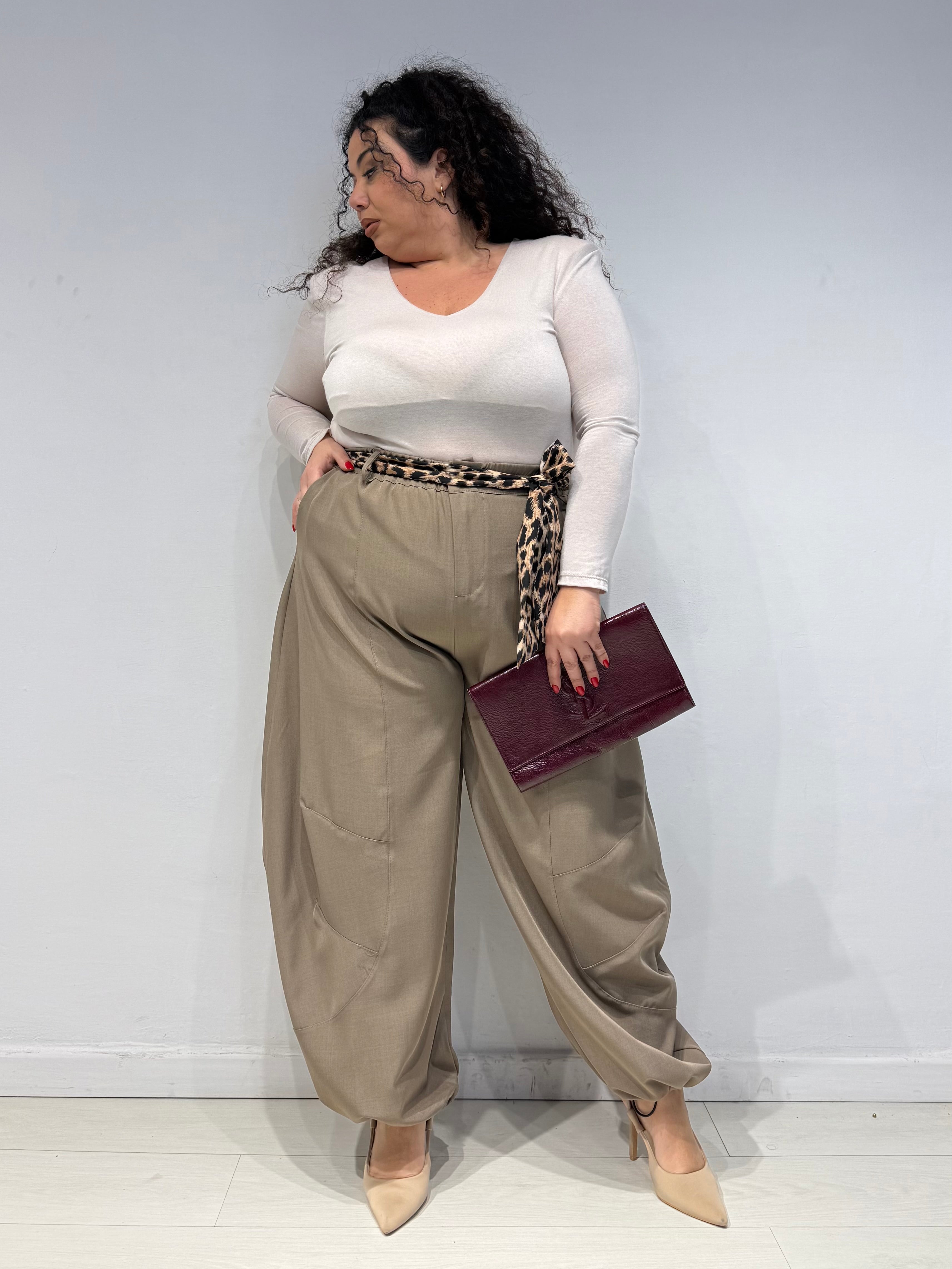 Pantaloni Balloon Animalier Tortora