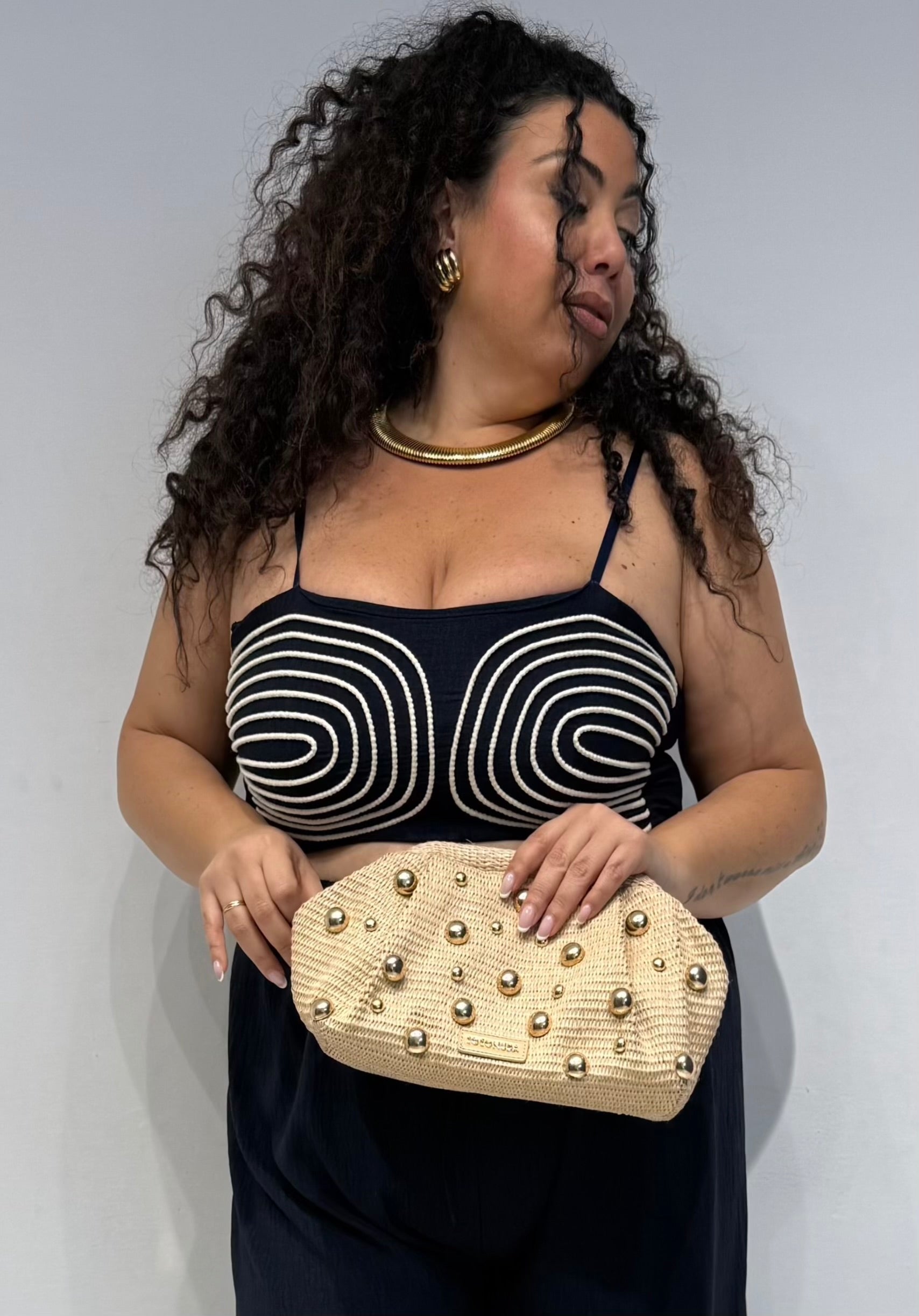 Borsa Raffia e Borchie