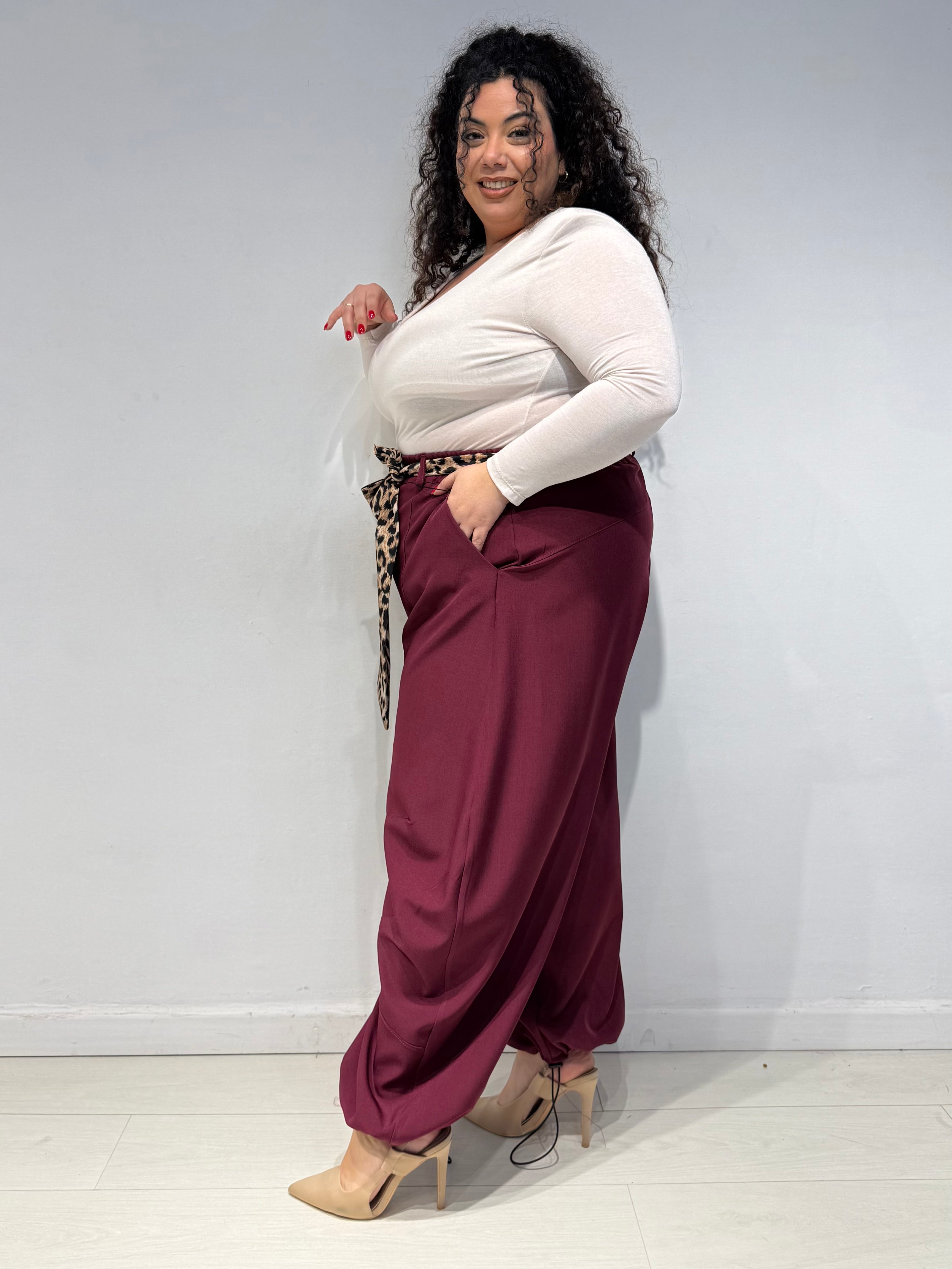 Pantaloni Balloon Animalier Bordeaux