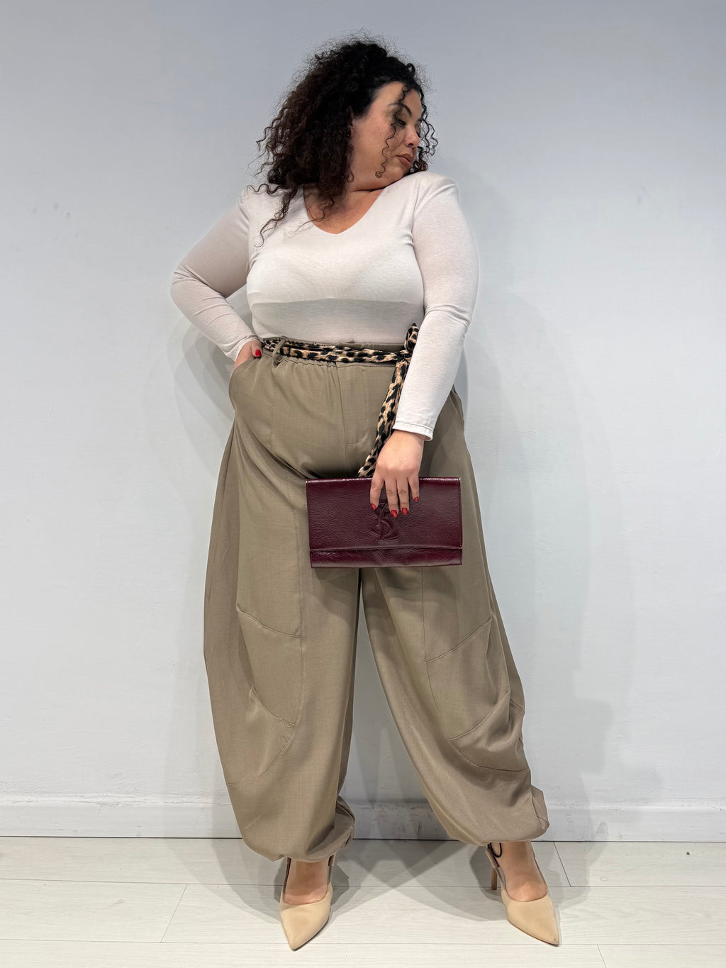 Pantaloni Balloon Animalier Tortora