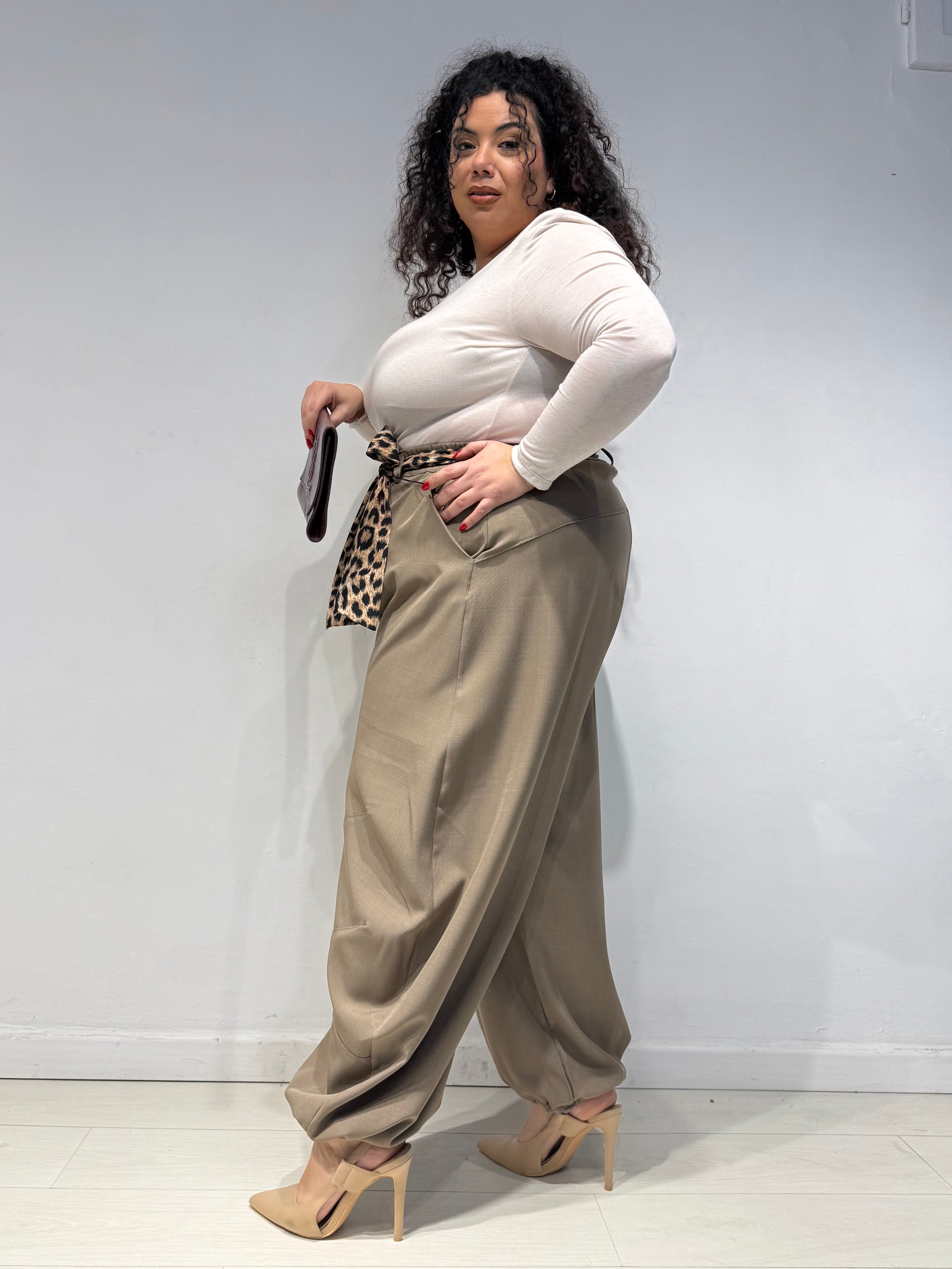 Pantaloni Balloon Animalier Tortora