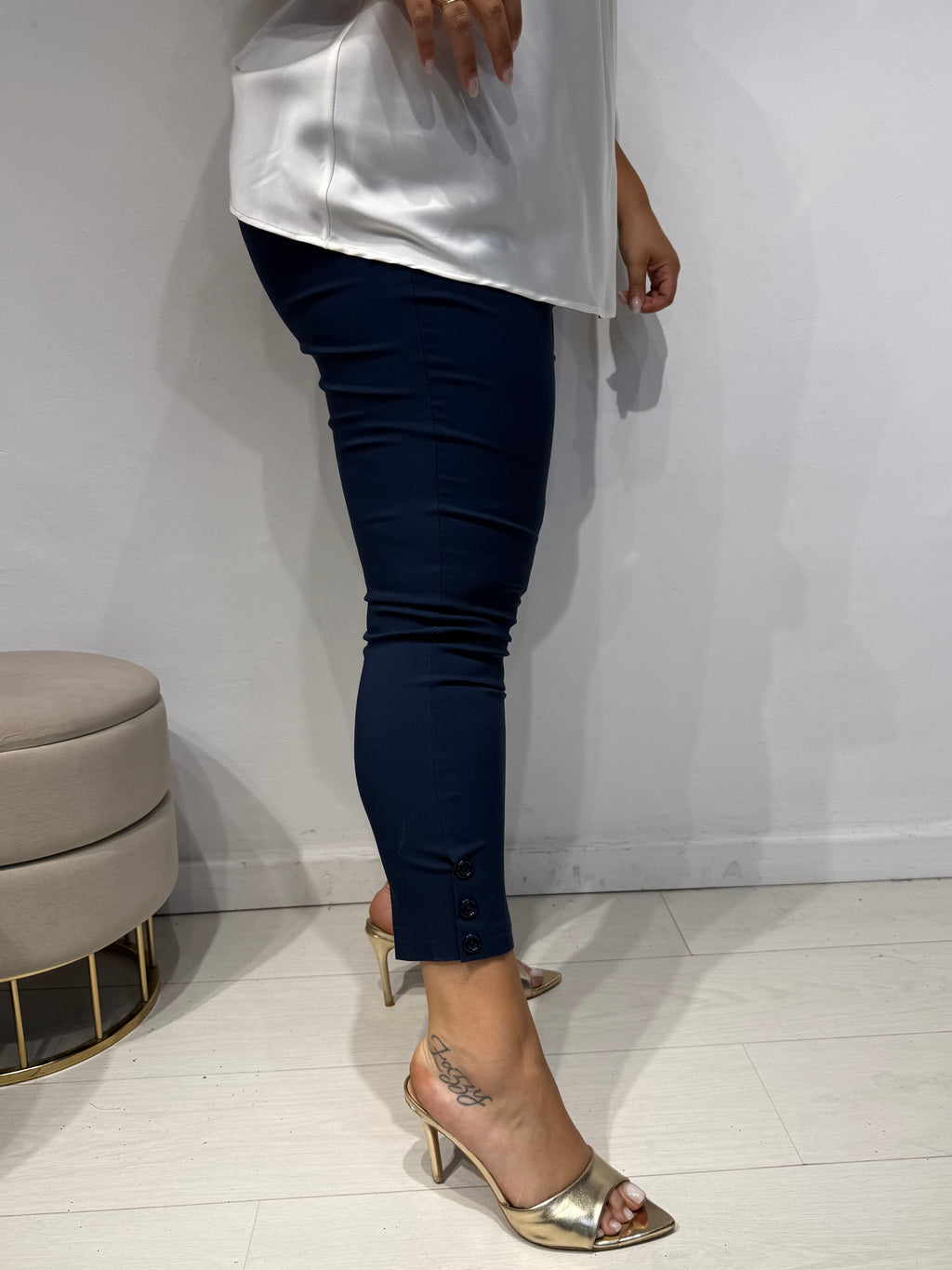 Pantaloni Cotone Bottoni Blu