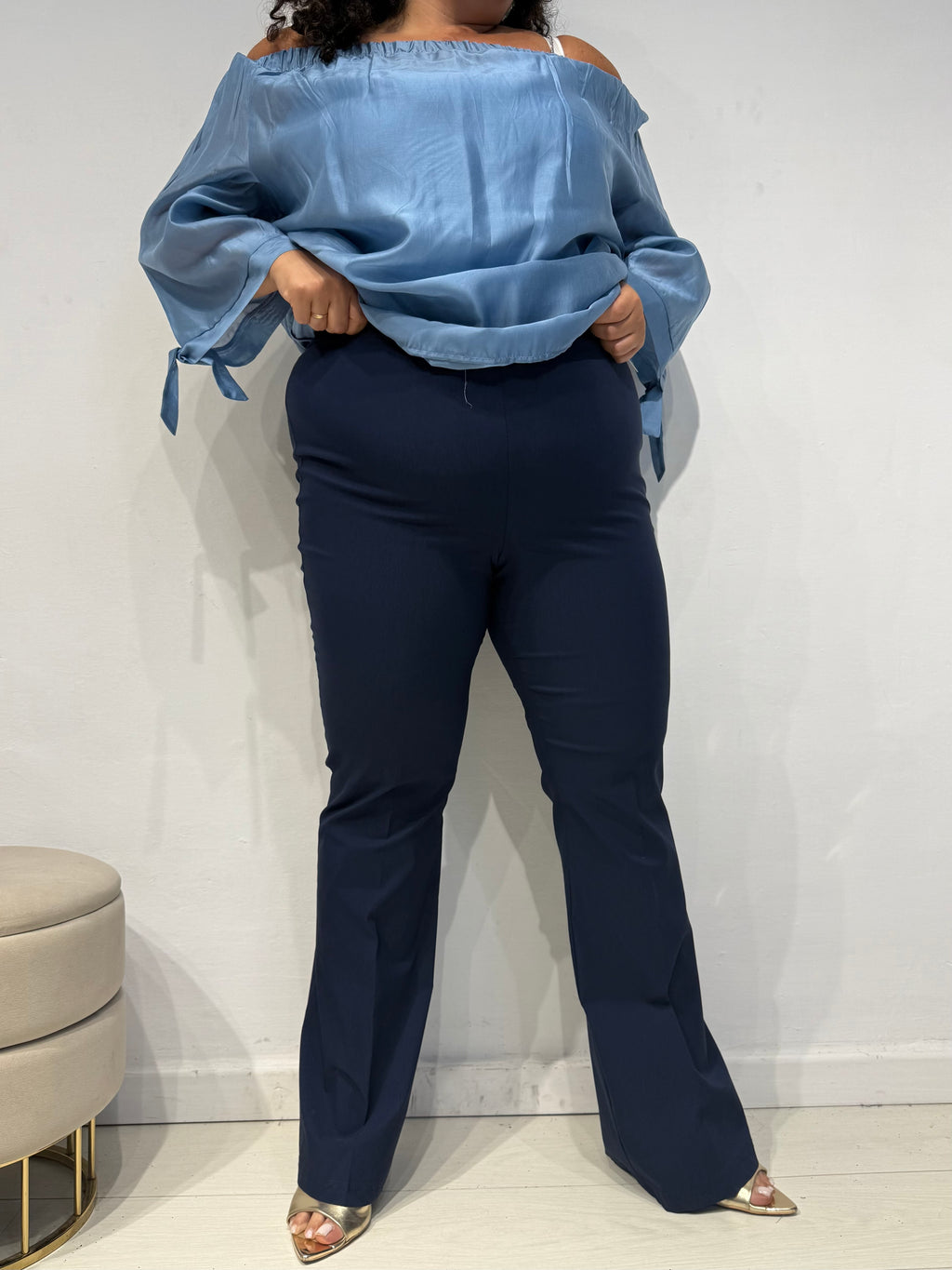 Pantaloni Zampa Cotone Blu