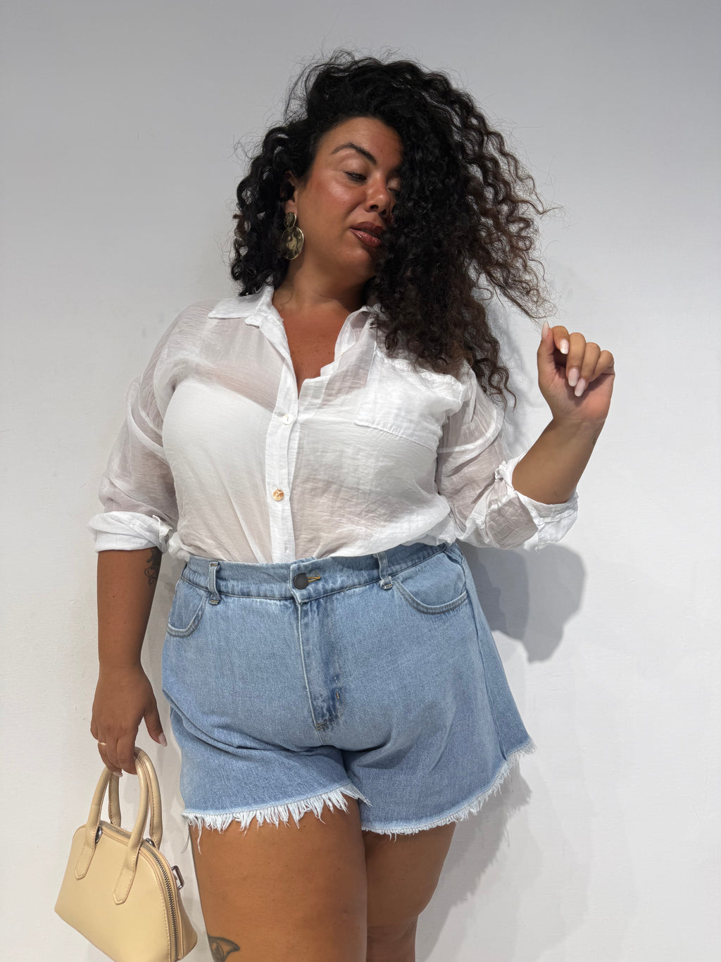 Shorts Denim Sfrangiato Chiaro