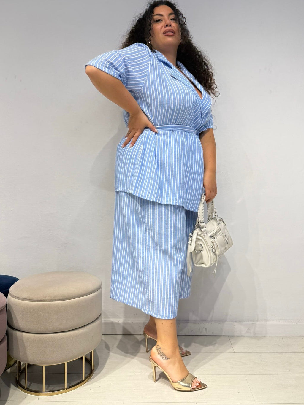 Coordinato Mille Righe Celeste