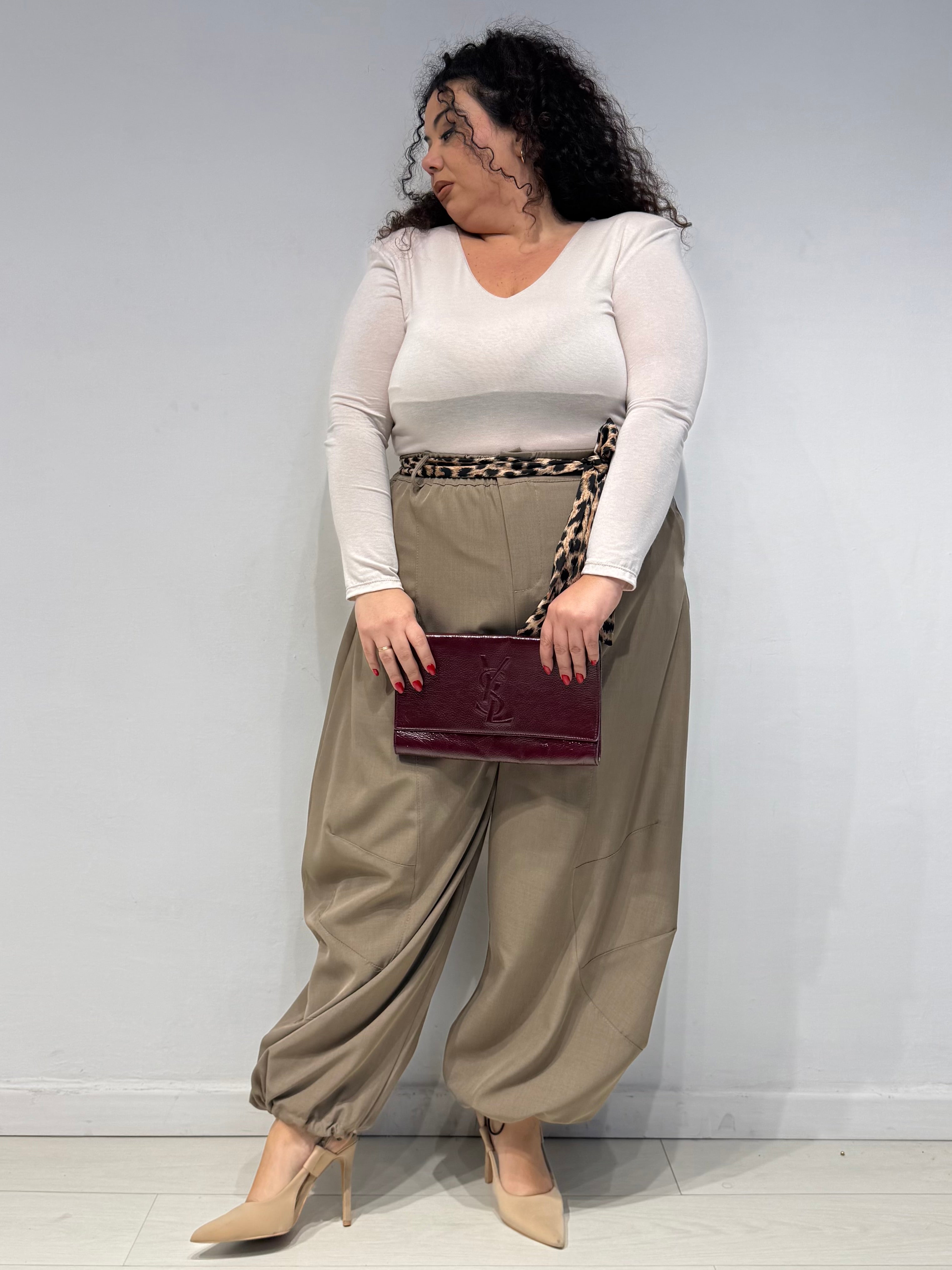 Pantaloni Balloon Animalier Tortora