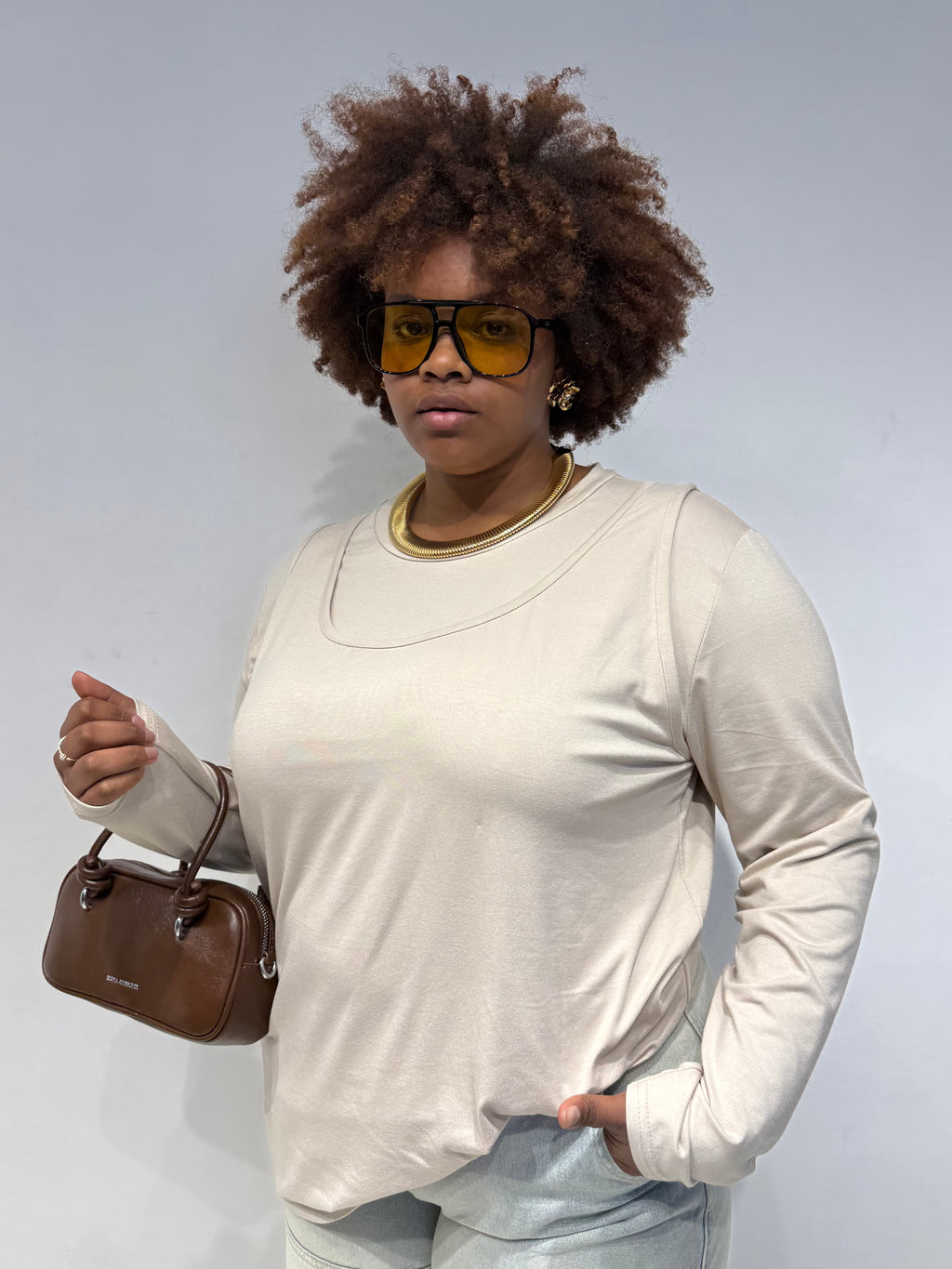 Maglia Due in Uno Beige