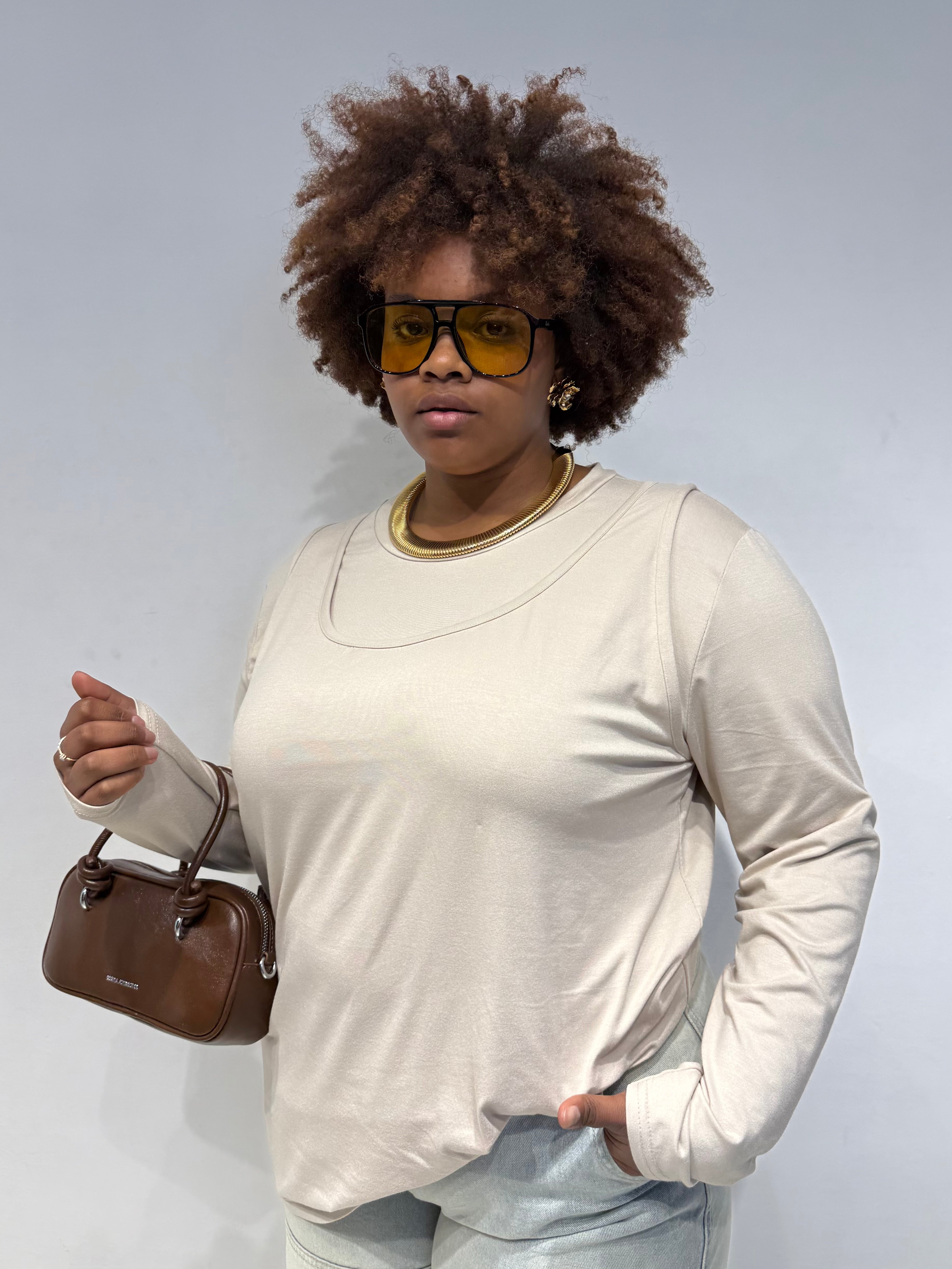 Maglia Due in Uno Beige