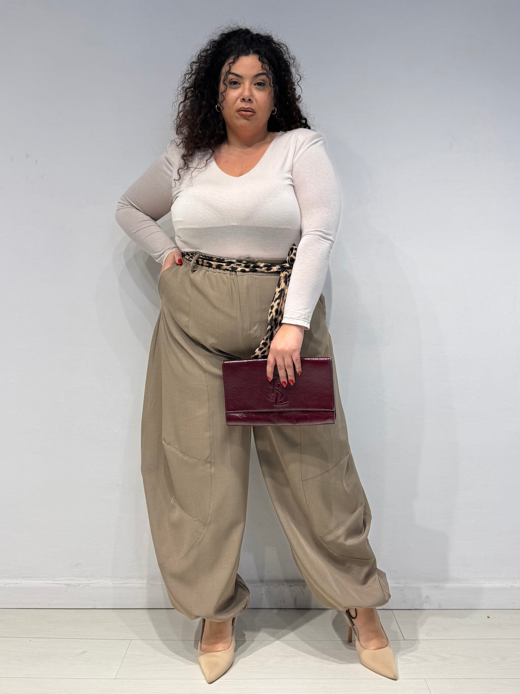 Pantaloni Balloon Animalier Tortora