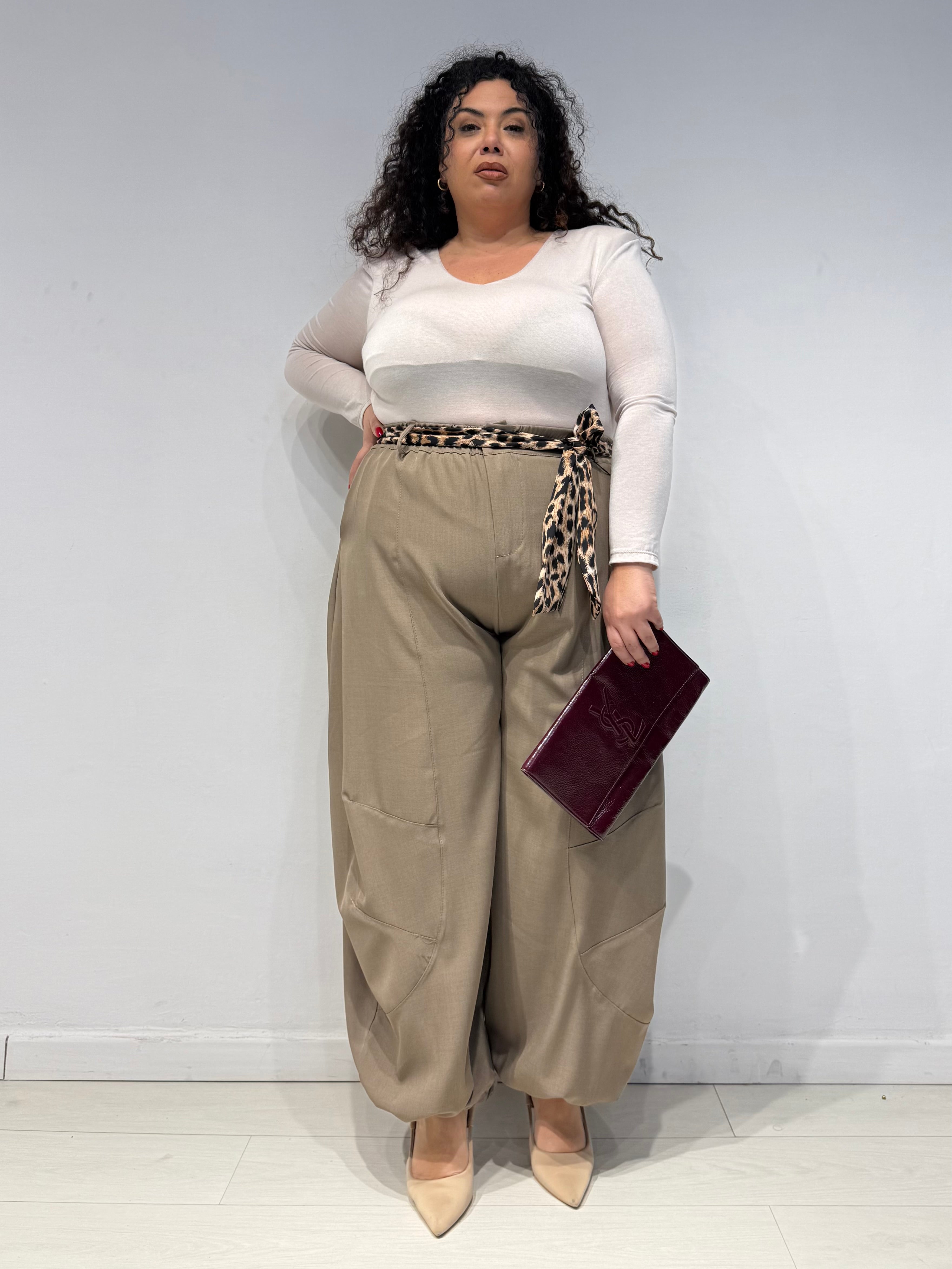 Pantaloni Balloon Animalier Tortora