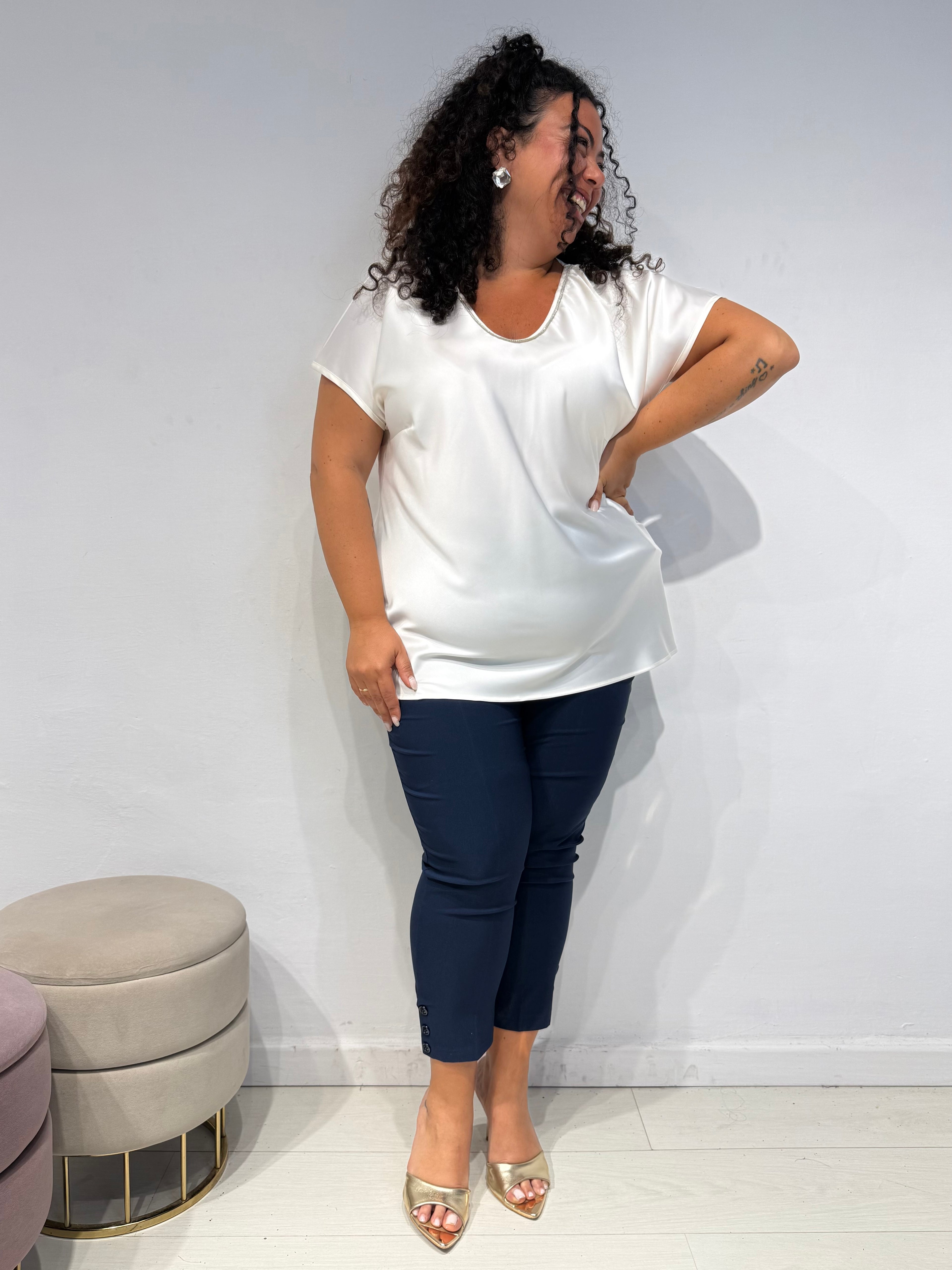 Pantaloni Cotone Bottoni Blu