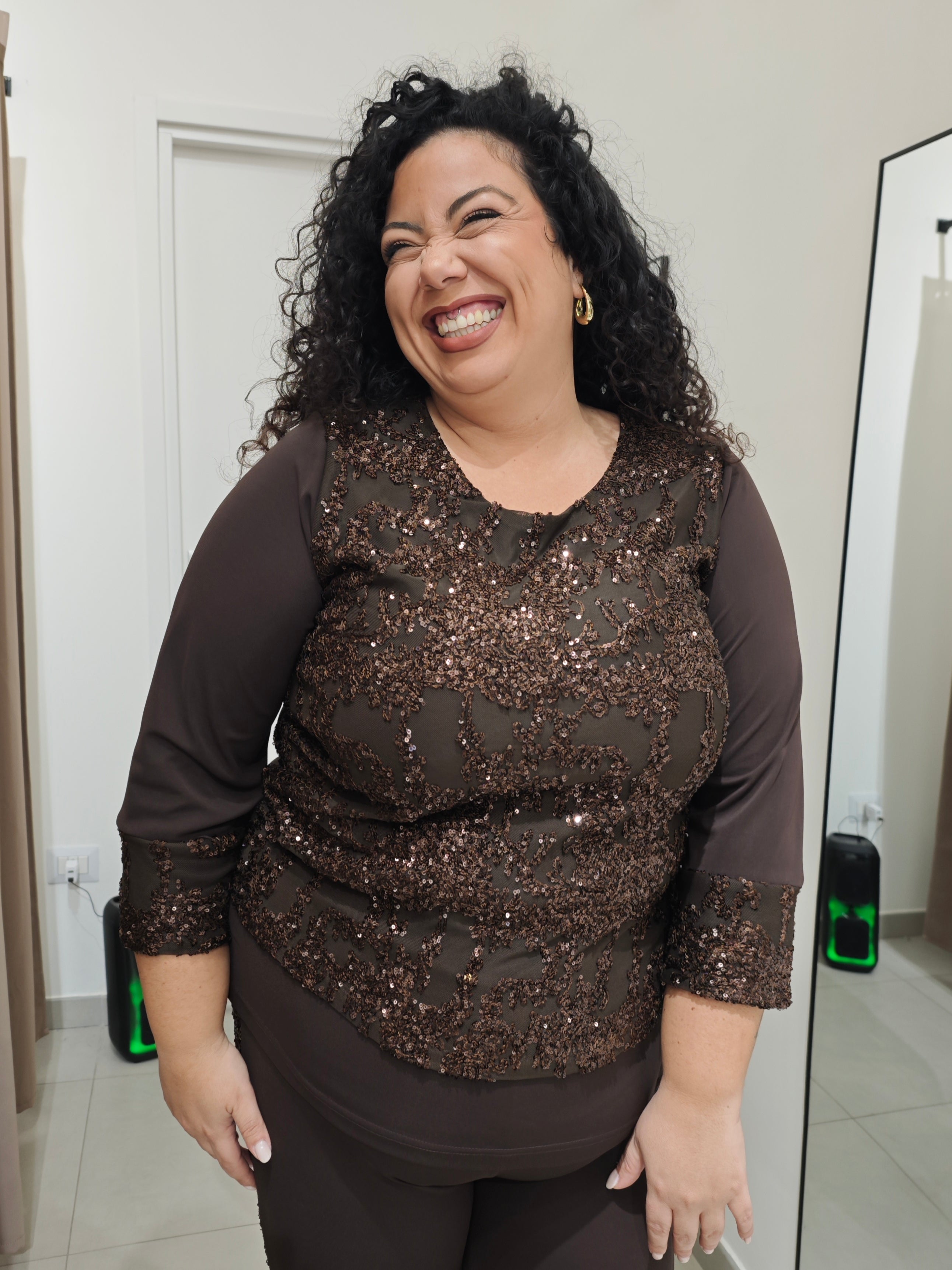 Maglia Paillettes Testa Di Moro