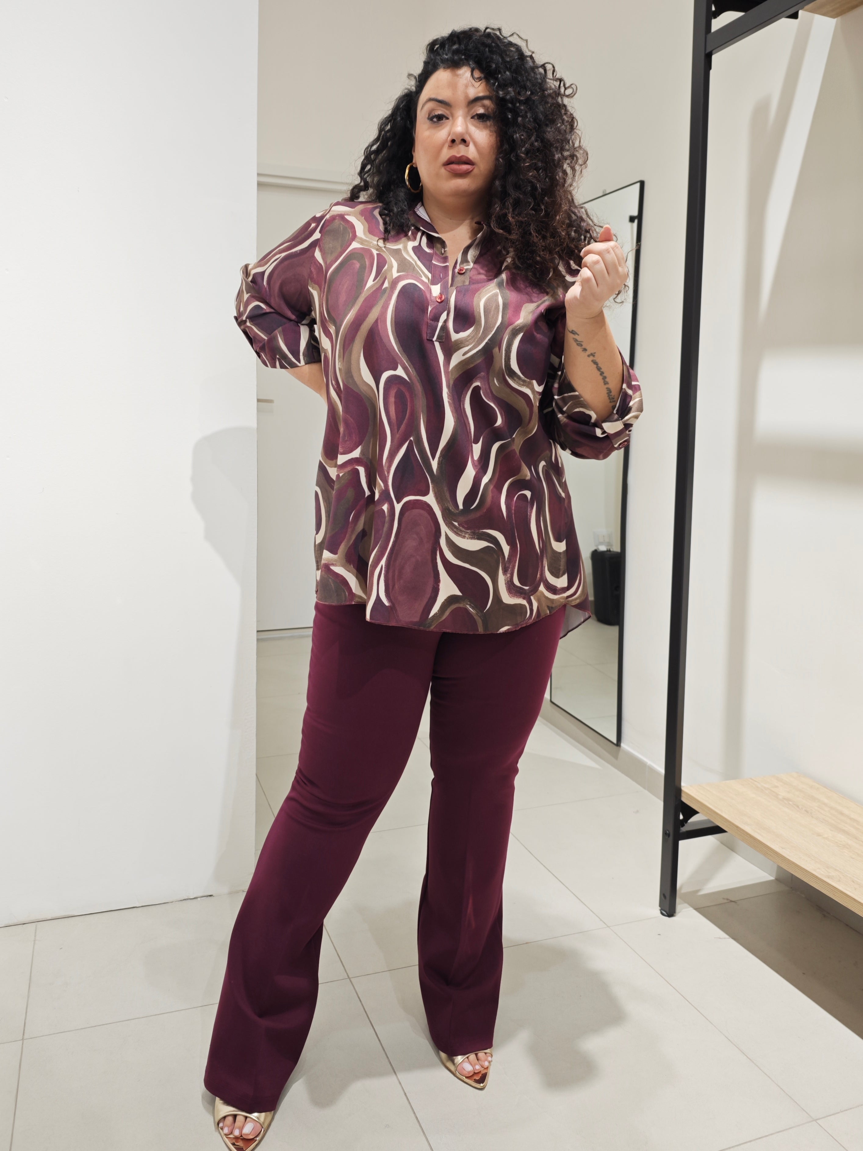 Pantaloni Punto Milano Zampa Bordeaux