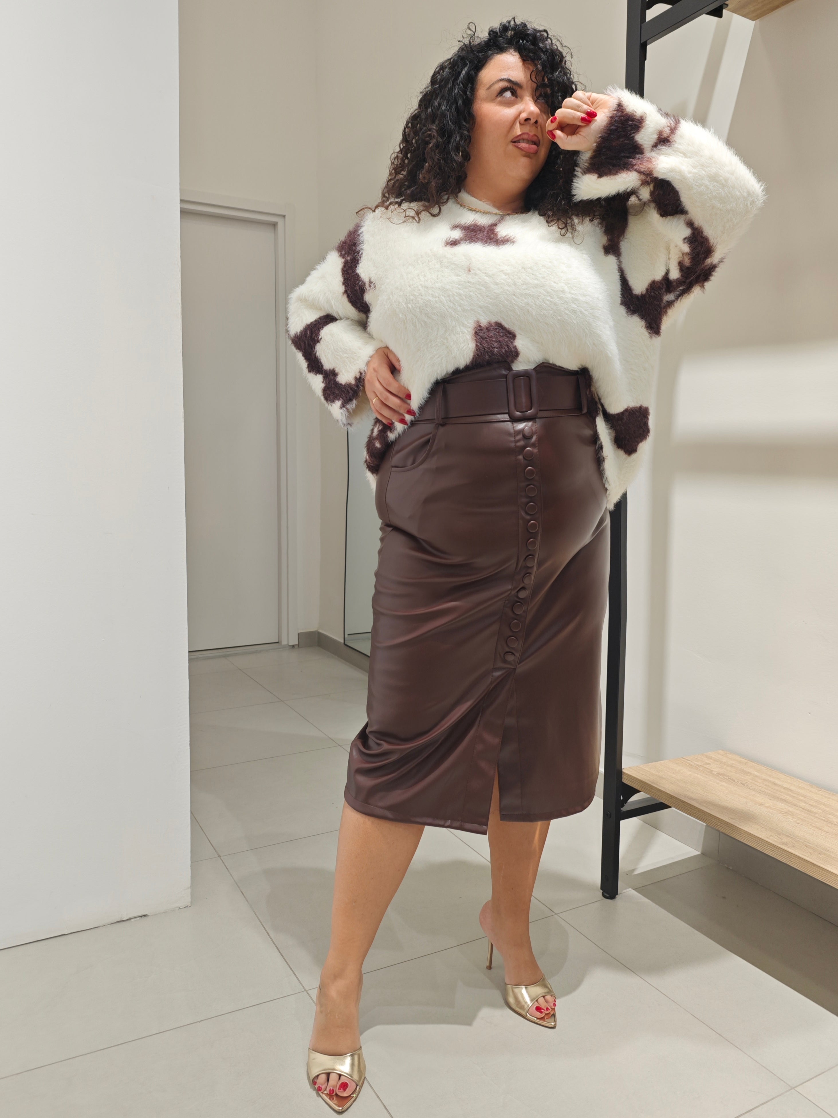 Gonna Finti Bottoni Marrone