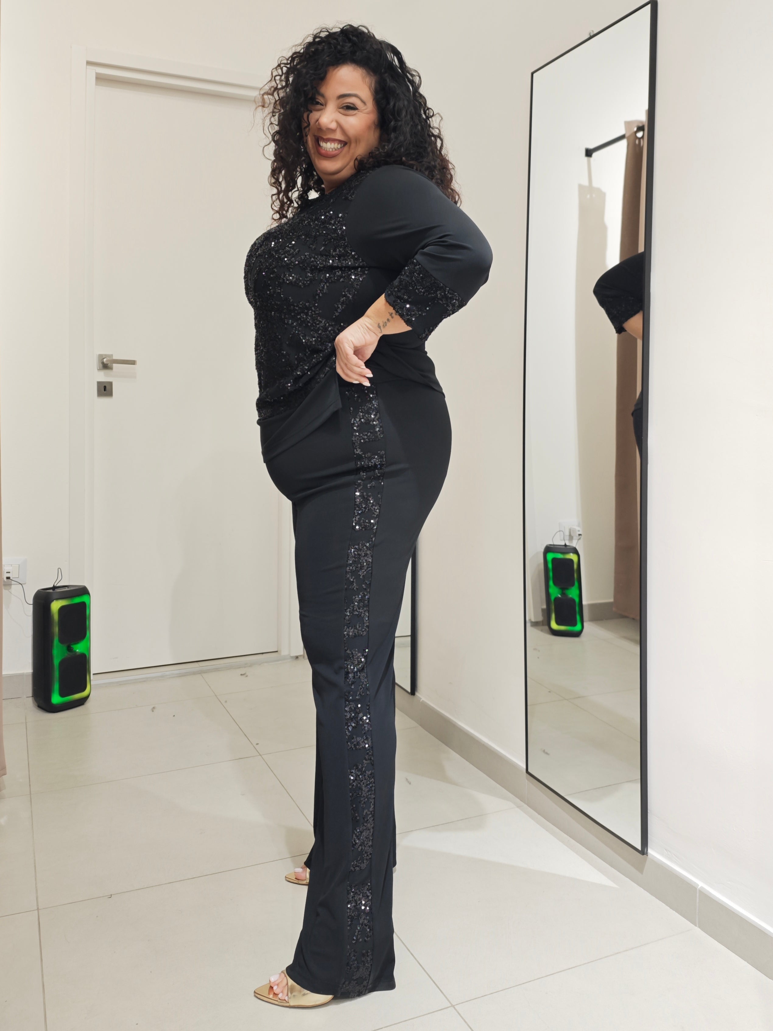 Pantaloni Paillettes Neri