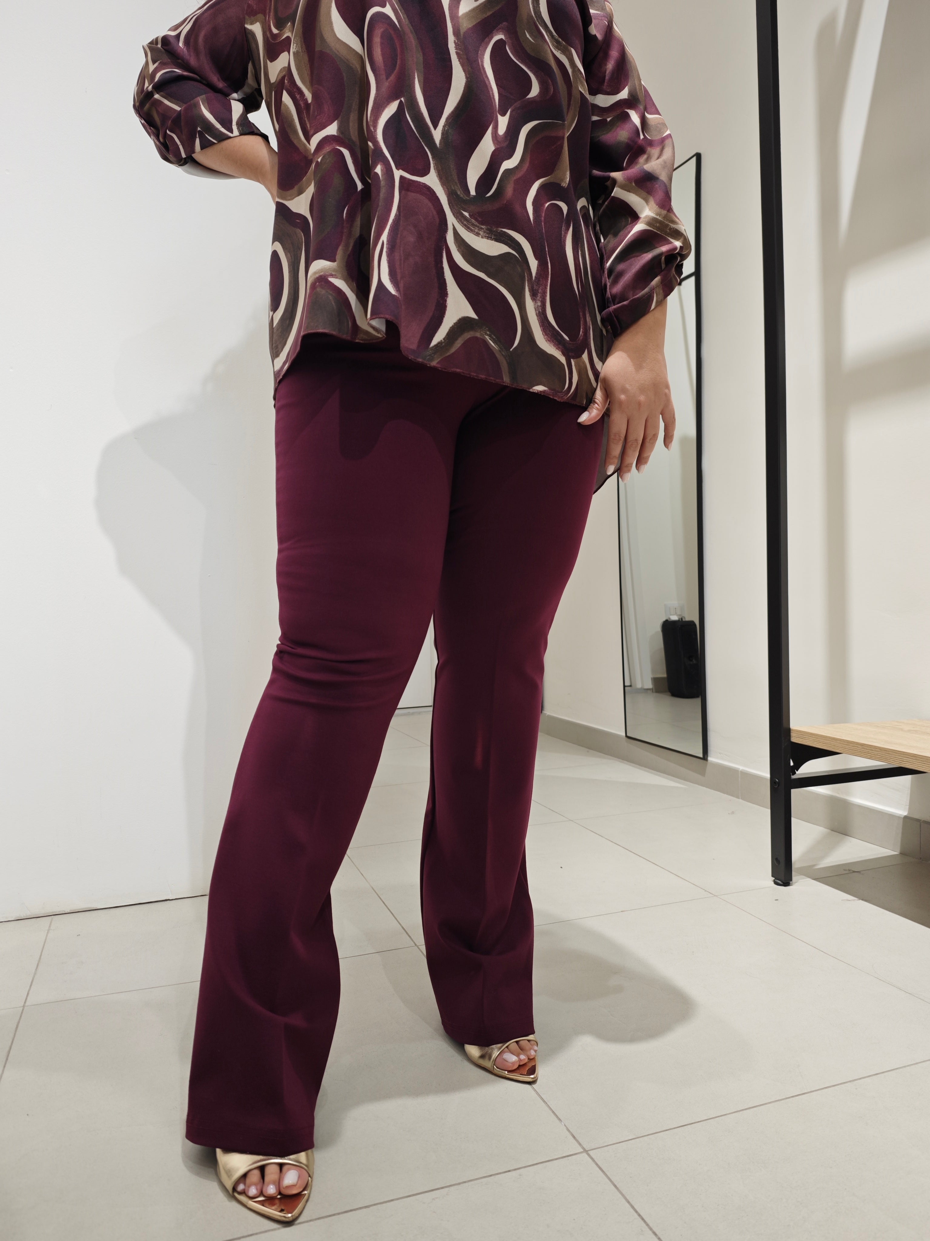 Pantaloni Punto Milano Zampa Bordeaux