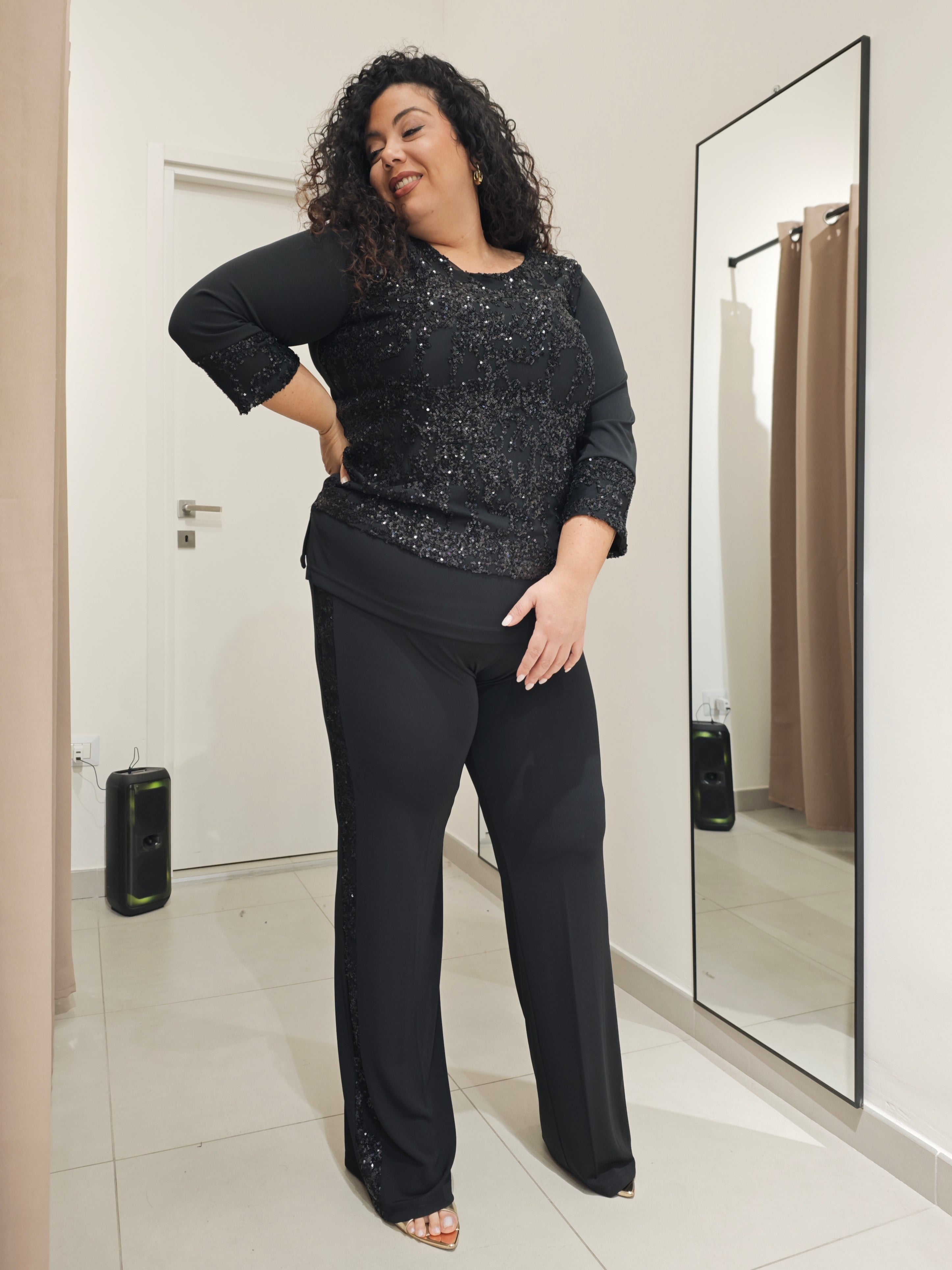 Pantaloni Paillettes Neri