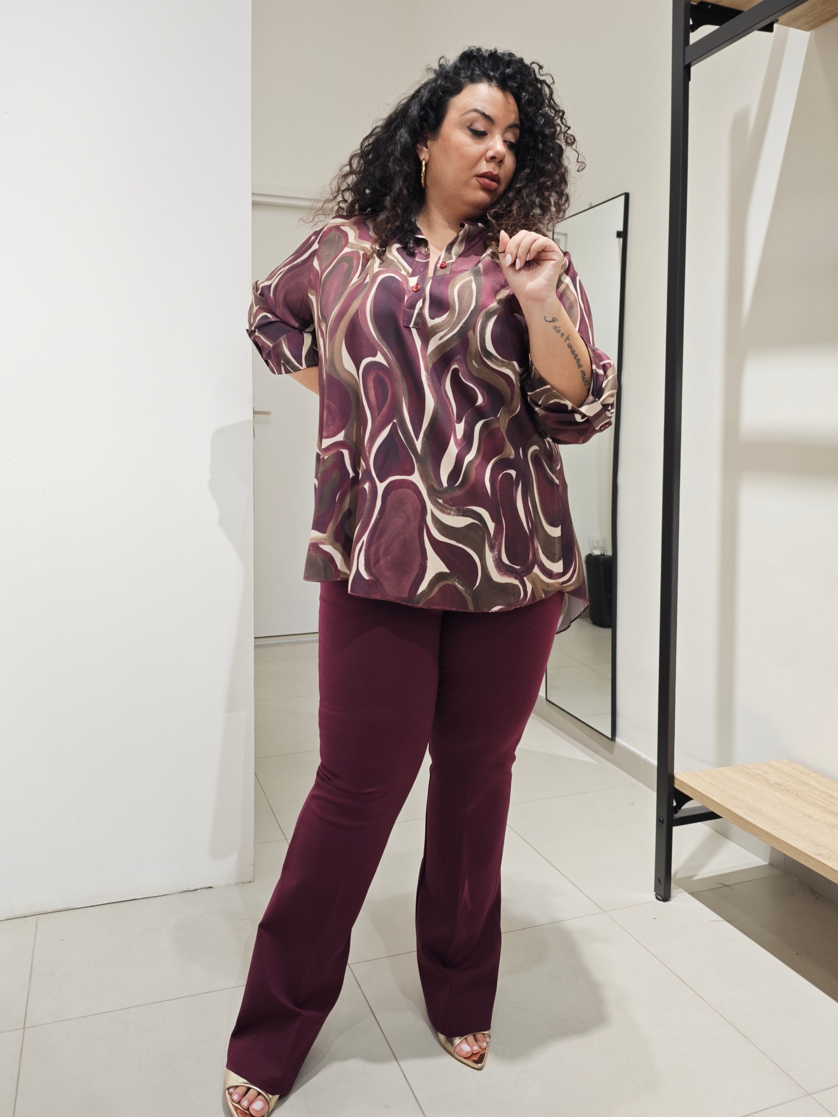 Pantaloni Punto Milano Zampa Bordeaux