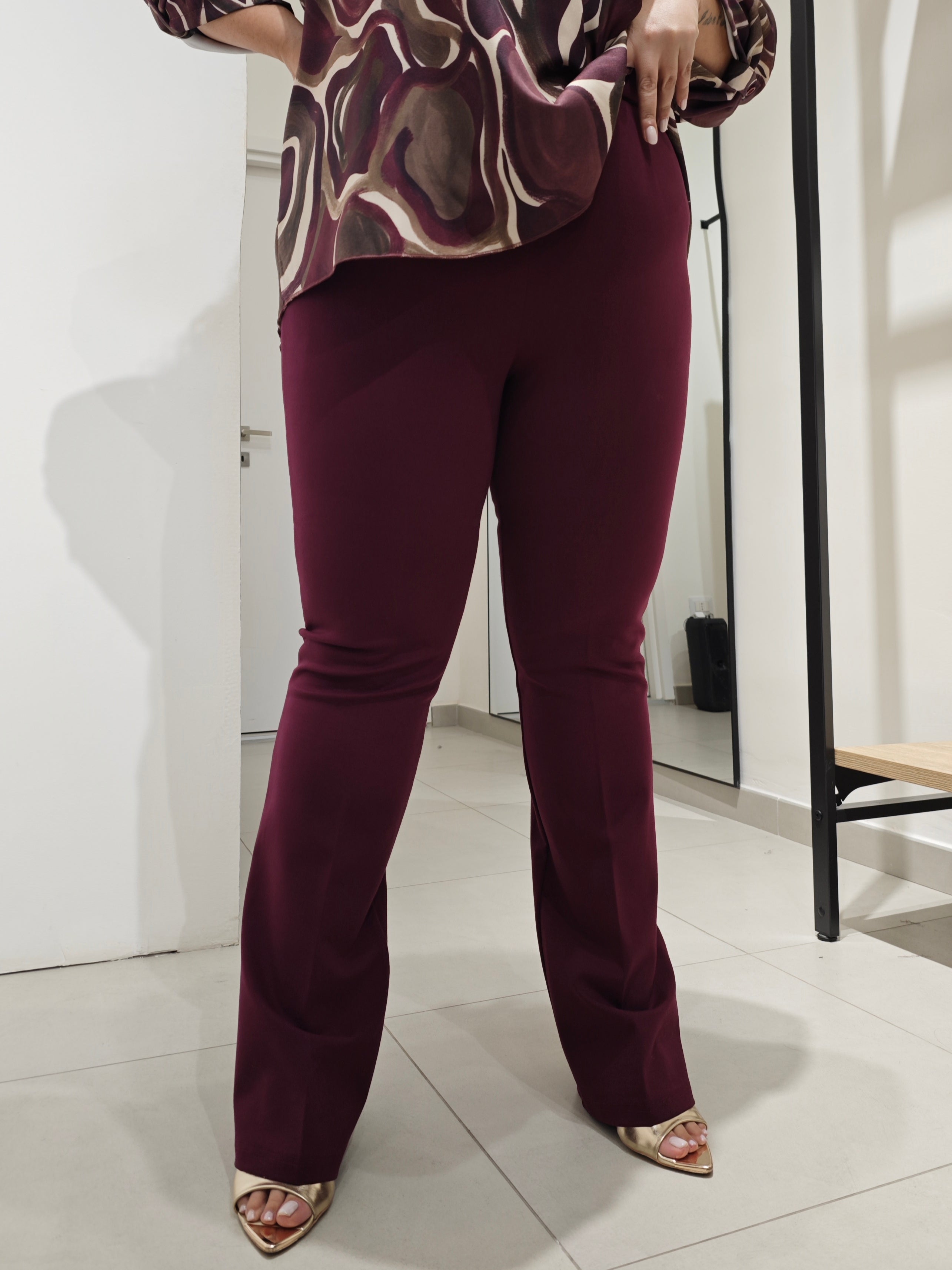 Pantaloni Punto Milano Zampa Bordeaux