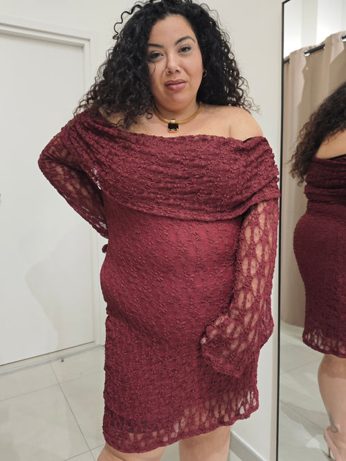 Abito Macramè Bordeaux