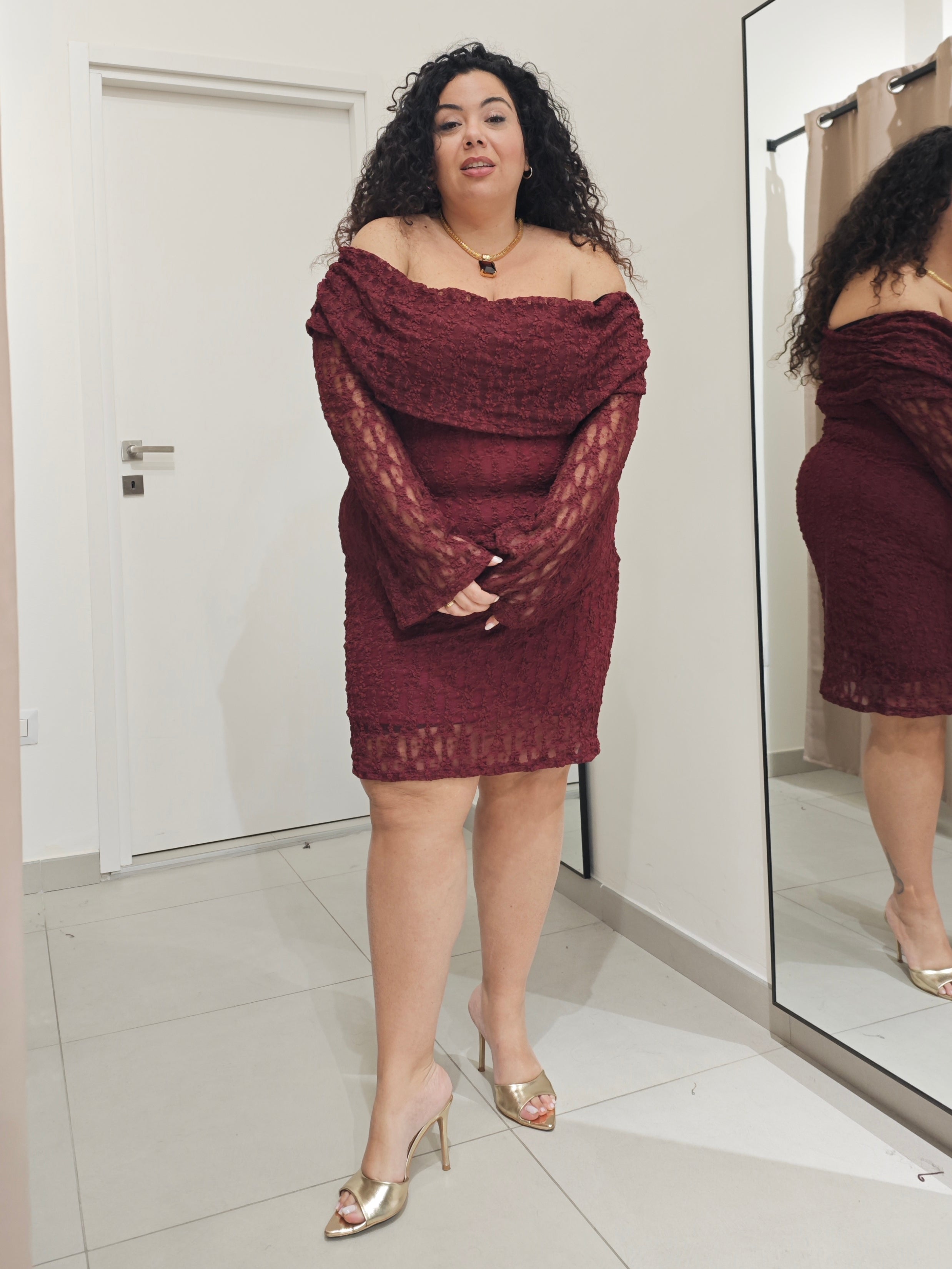 Abito Macramè Bordeaux